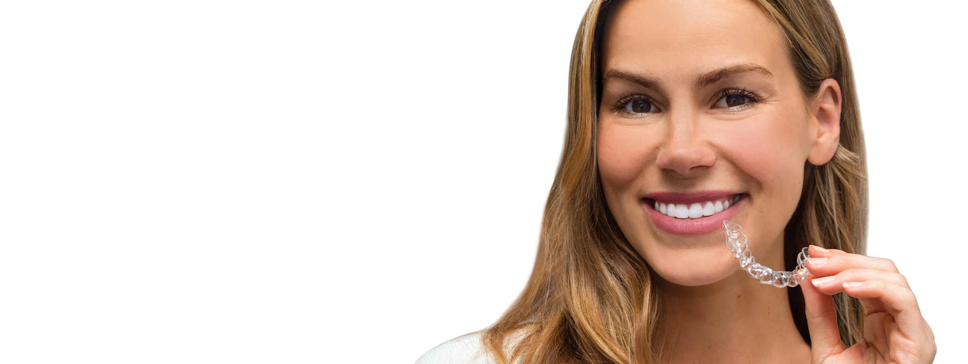 EZ SMILE girl holding aligners